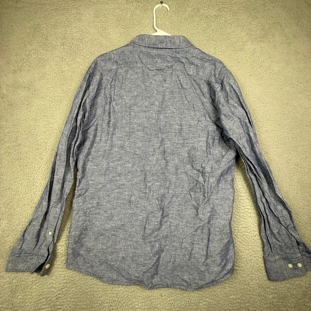 Banana Republic Slim Fit Linen Blend Long Sleeve‎ Button Down Shirt Size L Blue